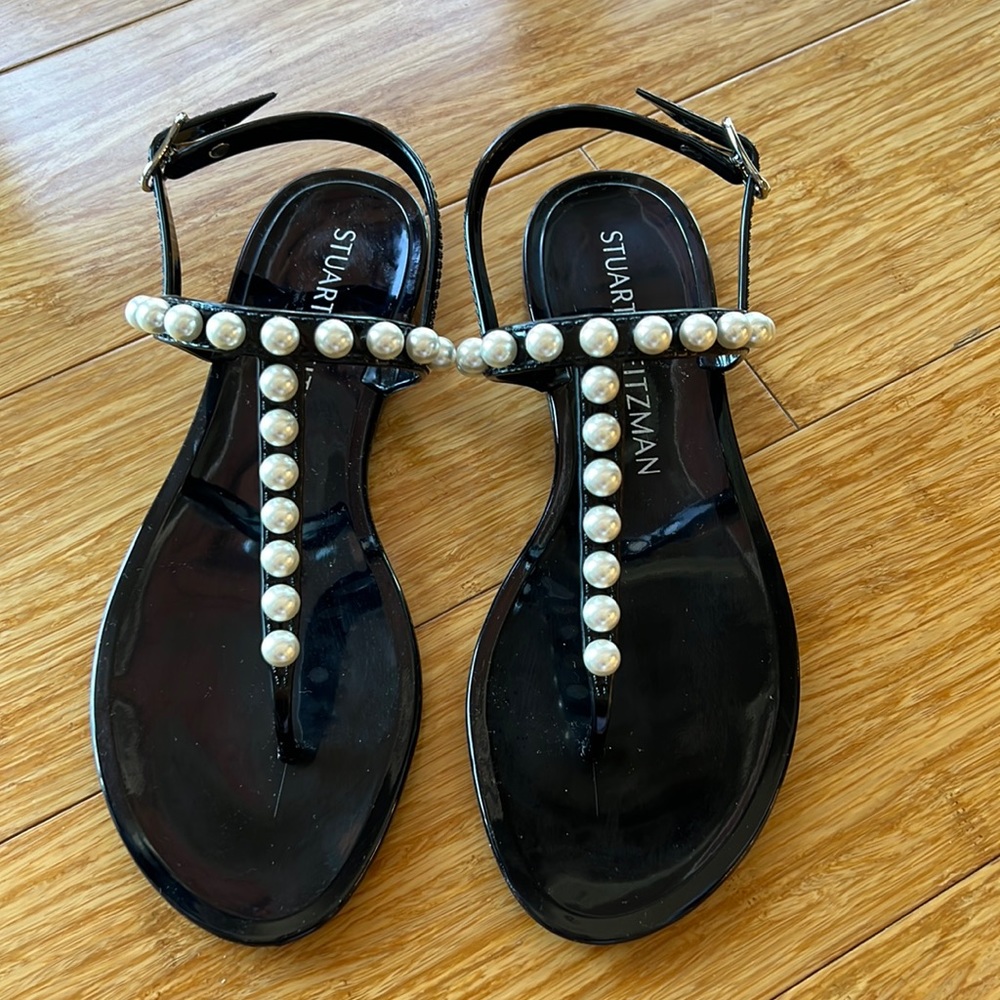 Stuart Weitzman New Goldie Pearly Stud Jelly Sand… - image 1